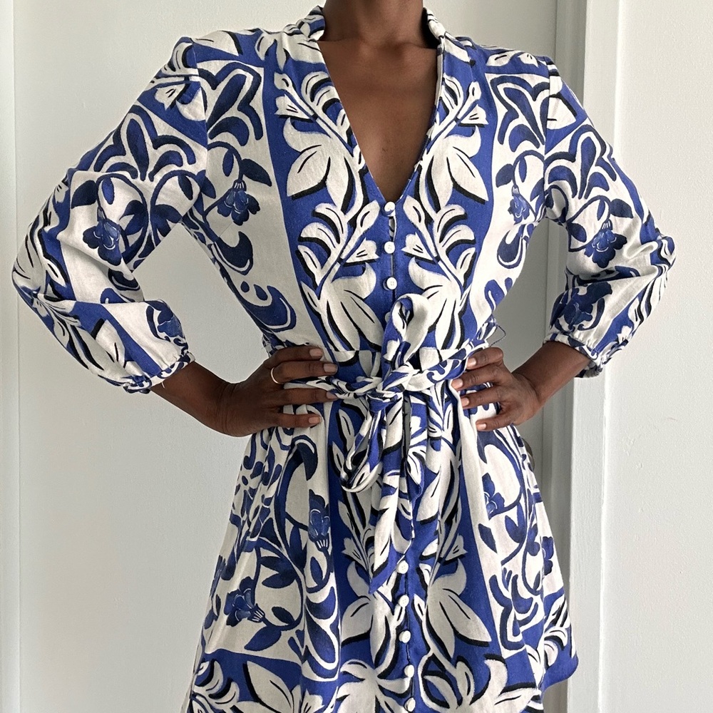 Blue and White Floral Dress